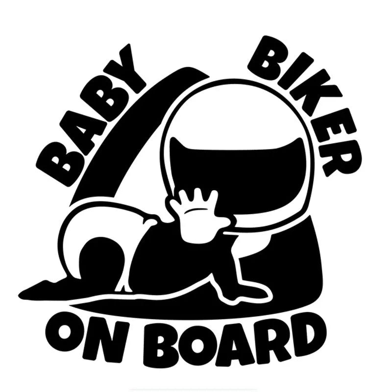 Reflective black BABY ON BOARD car sticker measuring 14.5 by 15 centimetres.