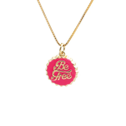 Copper bottle cap pendant necklace with 18K gold plating on a 40cm box chain in various colours