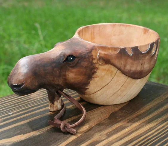 Handcrafted Scandinavian Kuksa Wooden Mug with Unique Wood Grain Designs for Outdoor Adventures