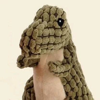 Durable grey, green, and orange dog toy with sound for biting and boredom relief.