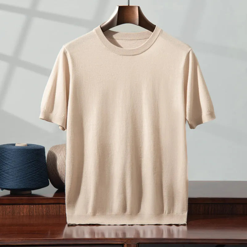 Men's loose-fit knitted short sleeve casual pullover shirt in multiple colours