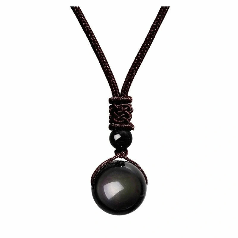 16mm natural obsidian pendant amethyst necklace with adjustable length and geometric design