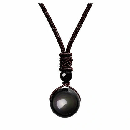 16mm natural obsidian pendant amethyst necklace with adjustable length and geometric design