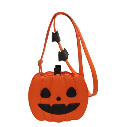 Stylish Halloween crossbody bag with pumpkin cartoon and bat design, available in multiple vibrant colors