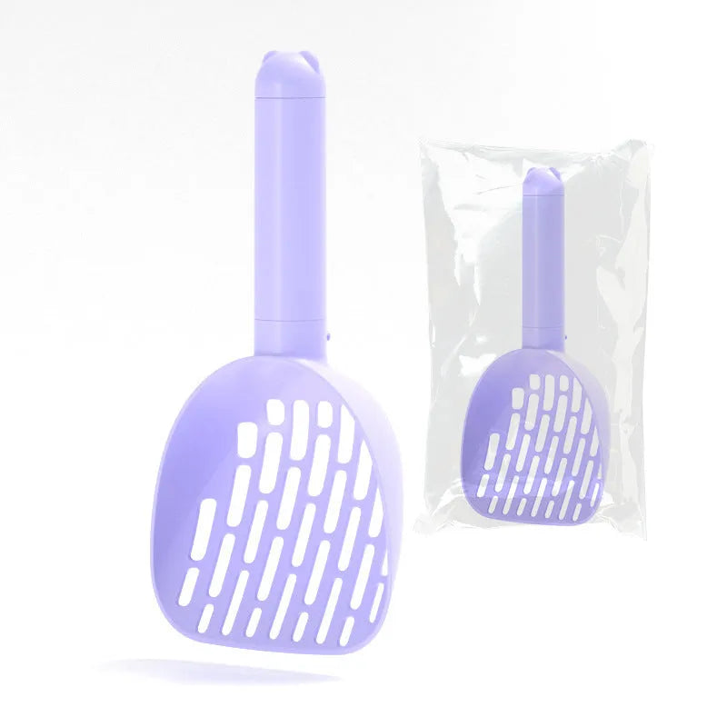 White ABS plastic cat litter scoop with storage base and hidden bag compartment