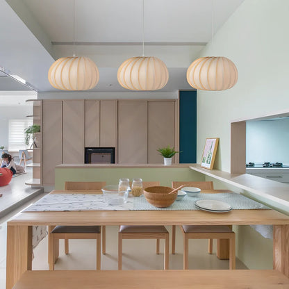 Japanese pumpkin-shaped wooden chandelier, 27cm diameter, 17cm height, covering 10-15㎡ with Nordic style