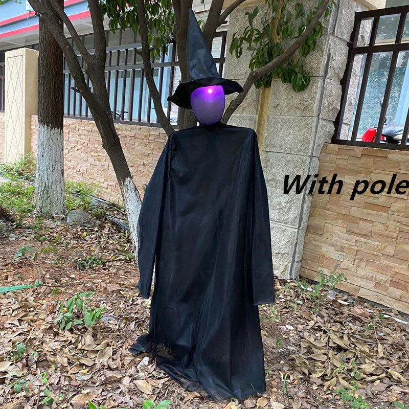 Halloween hanging ghost prop with red eyes, voice and touch activation, and 1.7m height option