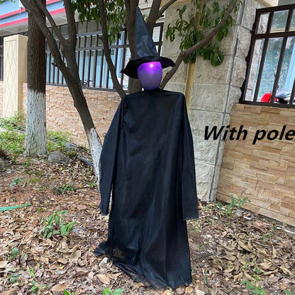 Halloween hanging ghost prop with red eyes, voice and touch activation, and 1.7m height option