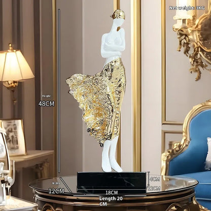 48cm tall beauty character sculptured ornament in rose gold finish on wooden surface
