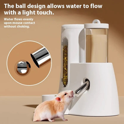 White hamster automatic water feeder with integrated food basin showing separate compartments