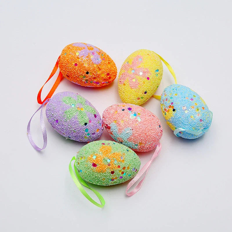 Colorful, hand-painted DIY Easter egg ornaments made of durable plastic for festive holiday decor