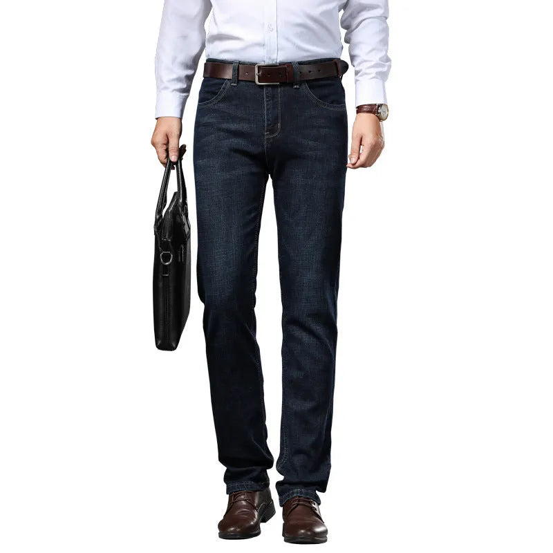 Women's black stretch jeans loose fit straight leg design mid waist business casual trousers
