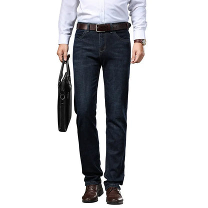 Women's black stretch jeans loose fit straight leg design mid waist business casual trousers