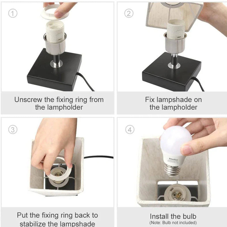 Modern square table lamp with linen cloth cover and petal-shaped design measuring 10.5cm