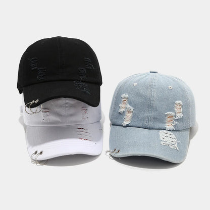 Men's adjustable denim baseball cap with dome crown in black, white or light blue