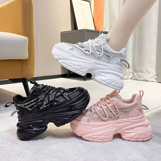 Women's summer mesh breathable sneakers in black, white, and pink with mid heel