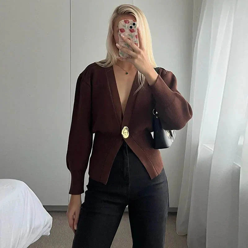 Stylish V-neck knit cardigan for women in various colors