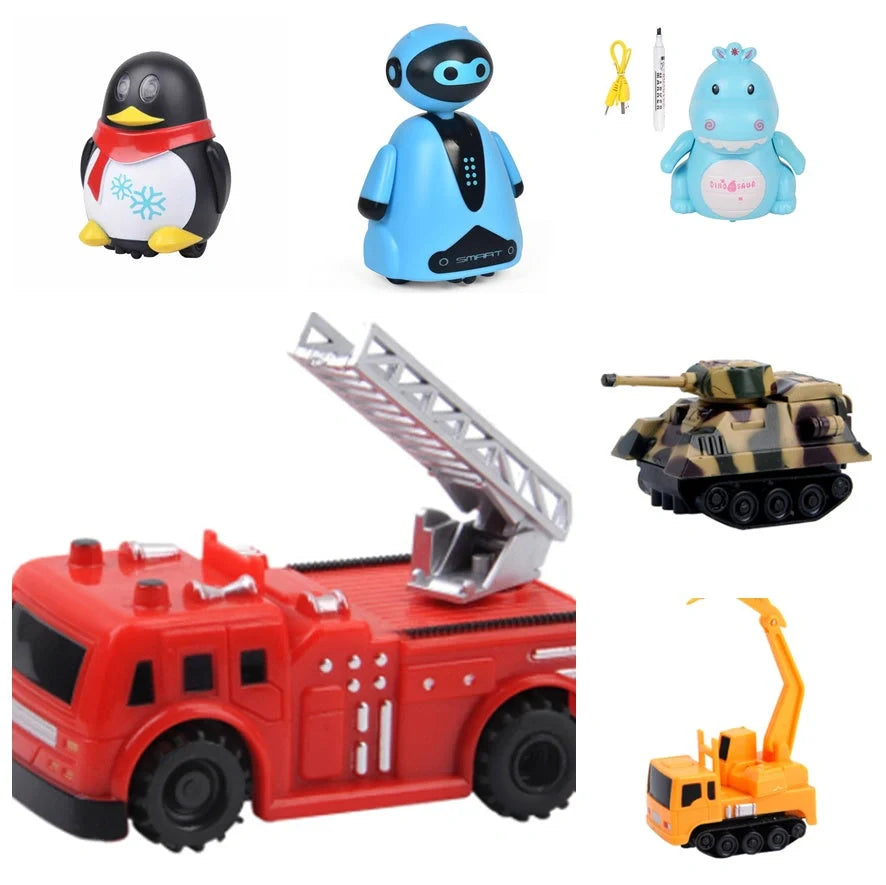 Interactive optical sensor pet toy robot following a black line on paper