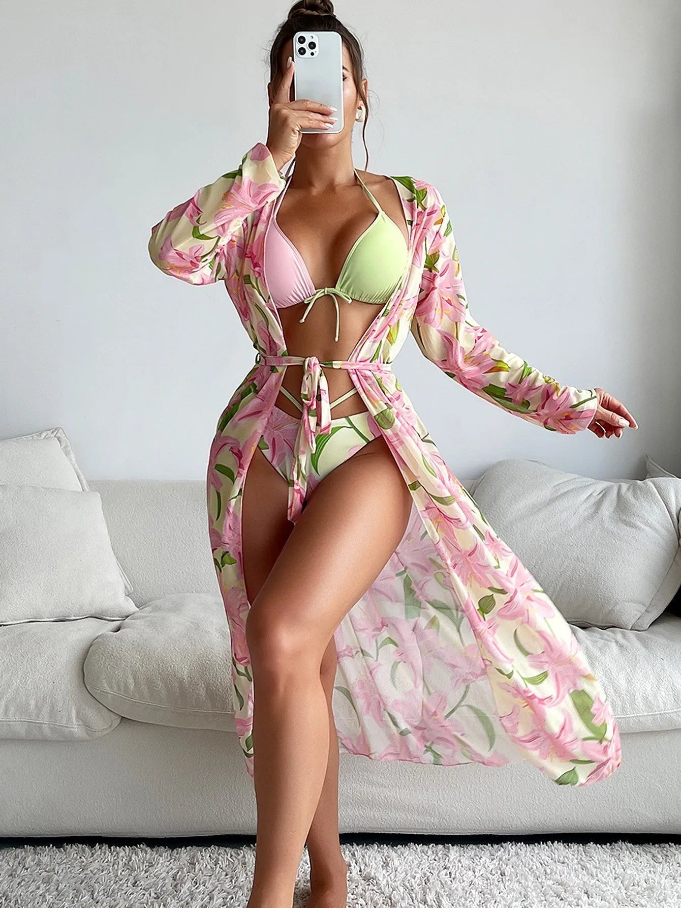 Women's printed bikini swimsuit set in quick-drying polyester with European American sizing