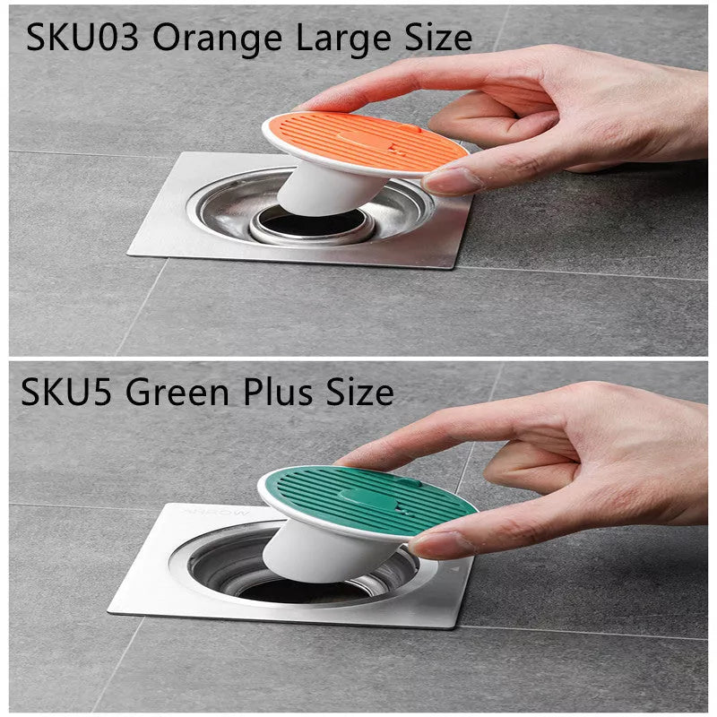 Whale Magnetic Suction Floor Drain Cover in white, orange, or green, blocking sewer odors with a tight seal