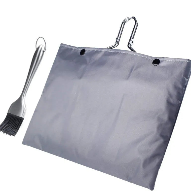 Stainless steel square barbecue mesh basket folded with cleaning brush for outdoor grilling