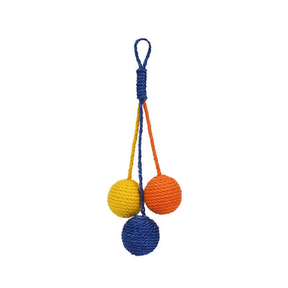 Cat toy set showing a colourful teaser stick and a bite-resistant catnip ball on a white background.