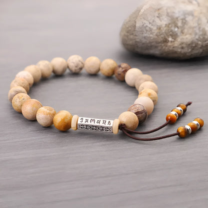 Handmade stone bead bracelet with wood colour finish and original design
