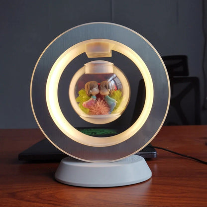 Magnetic Levitation LED Night Light with floating eternal flower in pink rose color