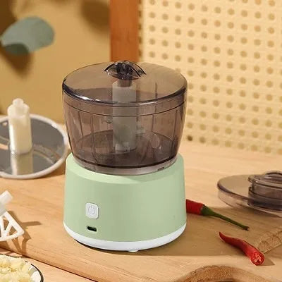 Mini electric meat grinder with transparent cup and stainless steel blades
