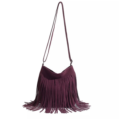 Artistic Tassel Shoulder Bag in seven colors with literary style and tassel detailing