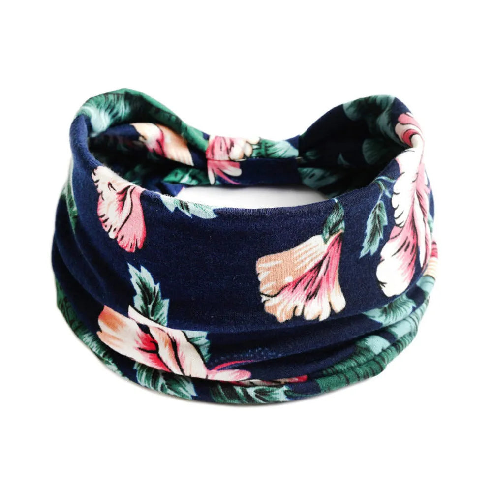 Bohemian cloth yoga sports headband with floral and polka dot patterns, available in multiple colours.