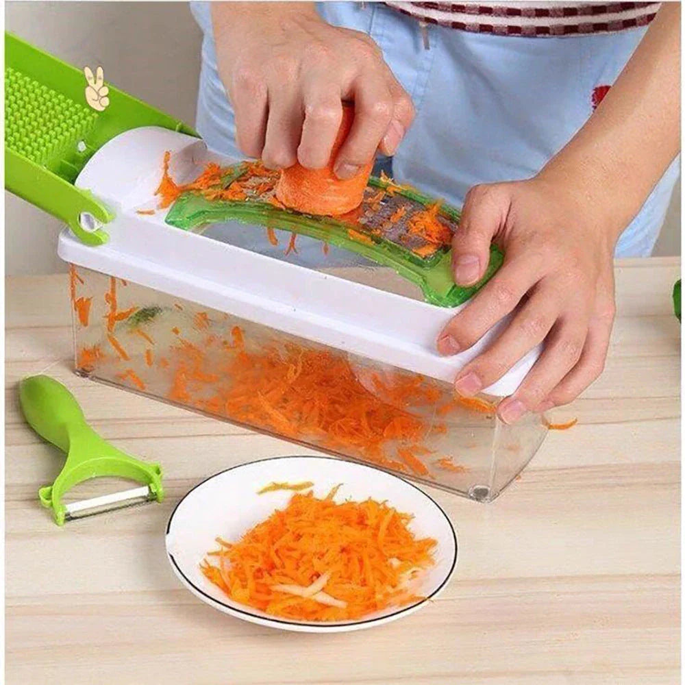 Versatile 12-Piece Vegetable Chopper Set with Stainless Steel Blades and Durable ABS Plastic Body