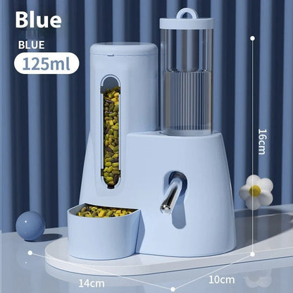White hamster automatic water feeder with integrated food basin showing separate compartments
