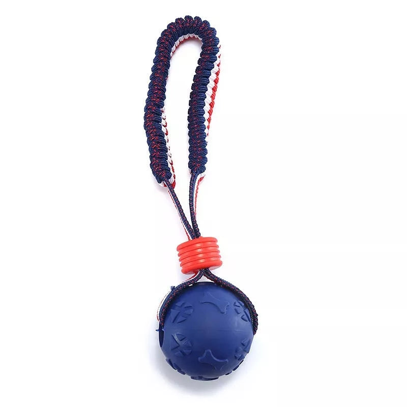 Interactive dog toy ball with rope for teeth cleaning and training