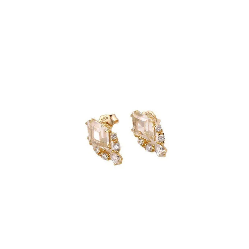 925 sterling silver geometric ear studs with sweet white crystal centrepiece