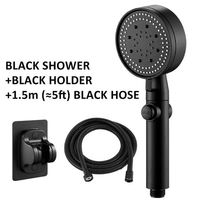 High-pressure shower head with customizable five-speed settings, premium ABS construction, and sleek modern design