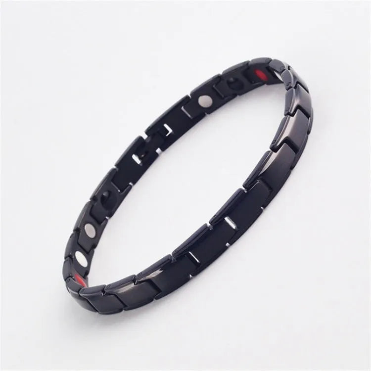 Metal rhombus therapy bracelet in black, bronze, gold, or silver, available as single or multi-pack for arthritis and slimming support.
