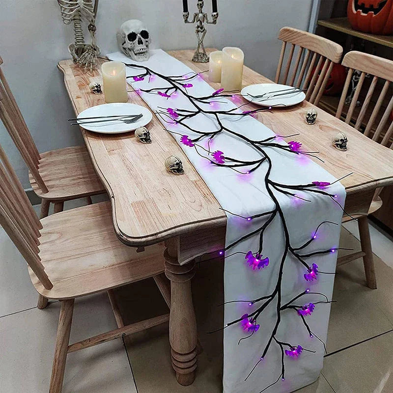 Halloween Willow Vine String Lights with Spooky Bats and Pumpkins for Indoor and Outdoor Decoration
