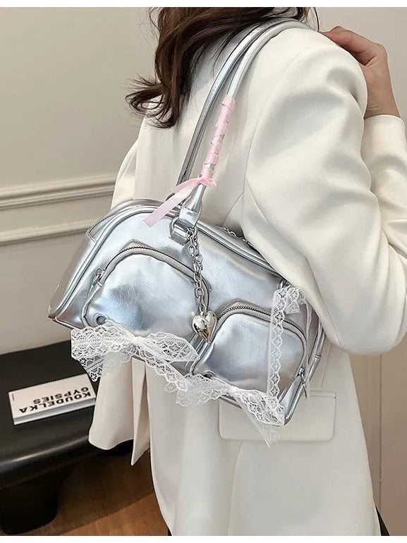 Soft PU casual shoulder bag in horizontal square shape with double straps and phone pocket