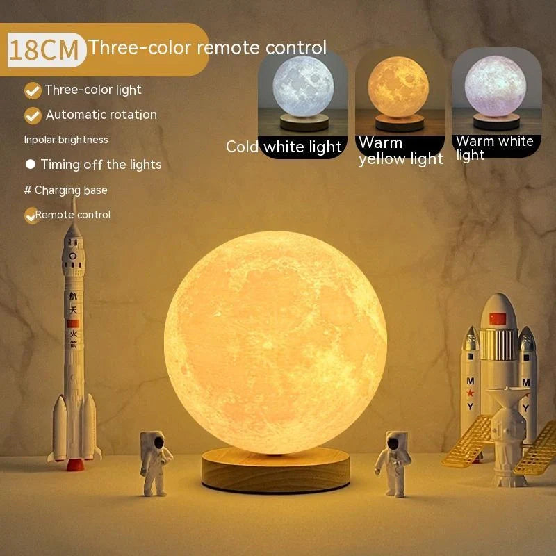 3D Magnetic Floating Levitating Moon Lamp with realistic moon surface and customizable colors