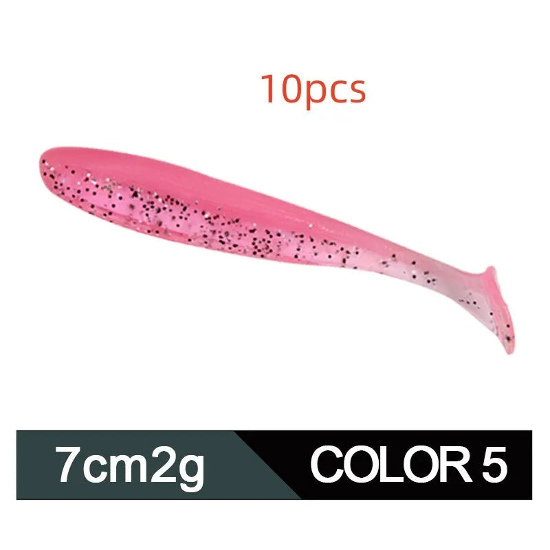 7cm soft worm fishing lure with two-tone T-tail in various colours for Mandarin fish and Topmouth Culter