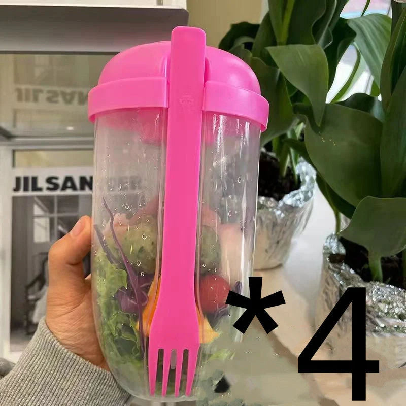 Modern minimalist salad cup with fork and cover, 1000ml capacity, available in four colors