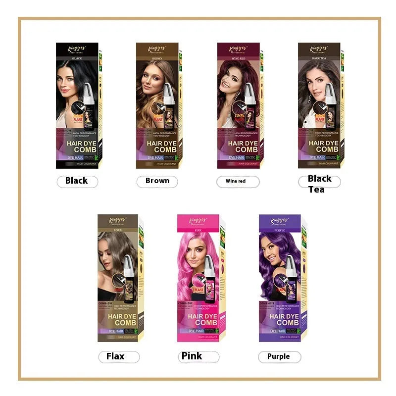 Hair colouring comb kit with 200ml bottle and attached applicator in brown, wine red or dark brown.