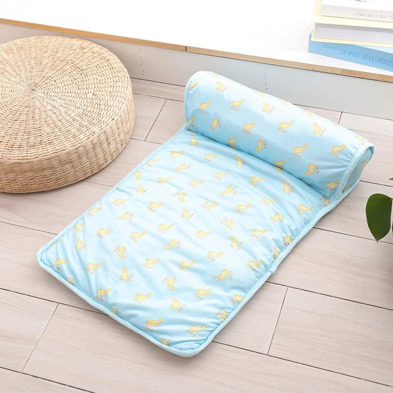 Summer Ice Silk Cool Pet Pad in various colors and sizes for pet heat relief