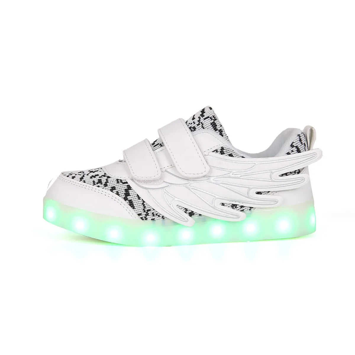 Children's LED light-up sneakers with USB charging port, available in plum red and white colours