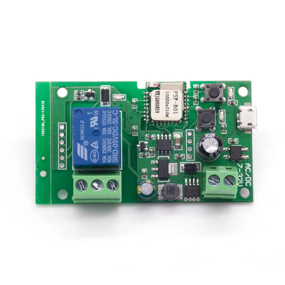 SMG-WF01 1 channel WiFi relay module for 7-32V remote control with USB port.
