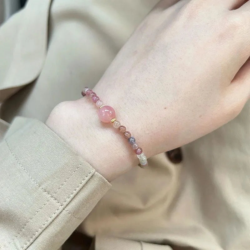 Women's geometric alloy bracelet with crystal charms in fresh sweet style