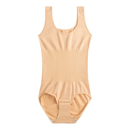 Women's seamless one-piece nylon bodysuit for waist support and body sculpting, shown in apricot colour.
