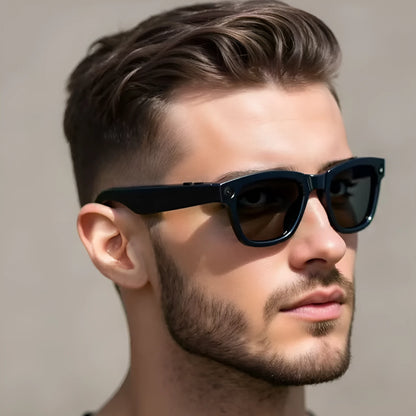 AI translation intelligent video glasses with HD camera in black lens and transparent lens options