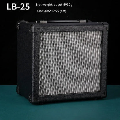 Small easy to carry guitar audio speaker, metal plastic, 25x8x26cm, model GA-10, portable musical instrument speaker